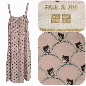 Paul & Joe Sz Girls 13 Pink Cat Print Long Sleeveless Dress